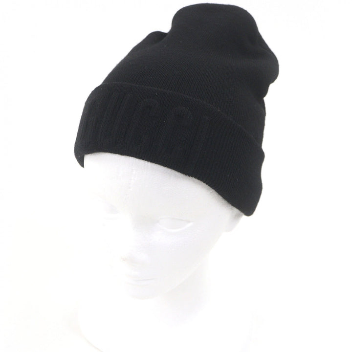 美品□GUCCI グッチ 764541 ウール100％ ロゴエンボス ビーニー ニットキャップ ニット帽 ブラック M イタリア製 正規品 メンズオススメ◎