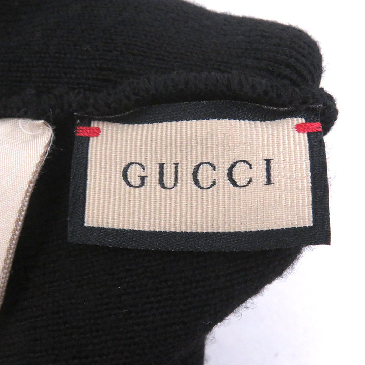 美品□GUCCI グッチ 764541 ウール100％ ロゴエンボス ビーニー ニットキャップ ニット帽 ブラック M イタリア製 正規品 メンズオススメ◎