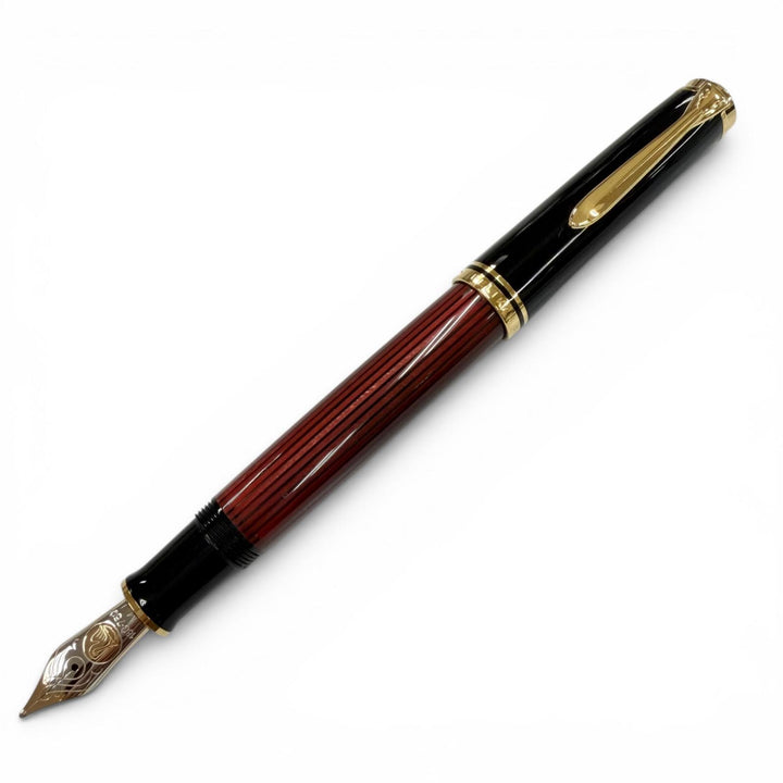 極美品▼PERIKAN ペリカン スーベレーン M800 ペン先18K Mニブ 万年筆 レッドストライプ ブラック ゴールド ドイツ製 メンズ