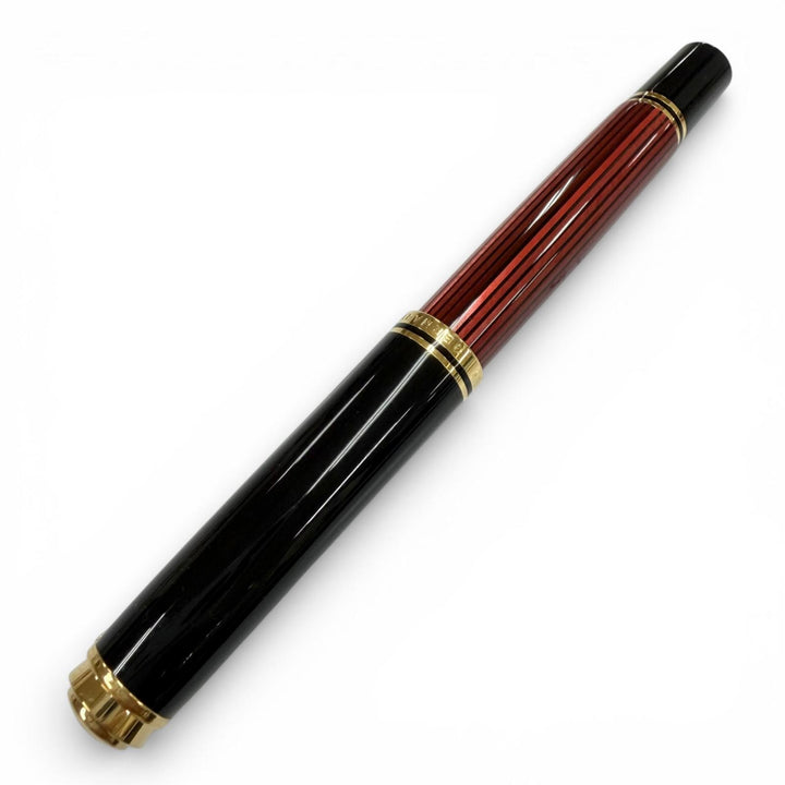 極美品▼PERIKAN ペリカン スーベレーン M800 ペン先18K Mニブ 万年筆 レッドストライプ ブラック ゴールド ドイツ製 メンズ
