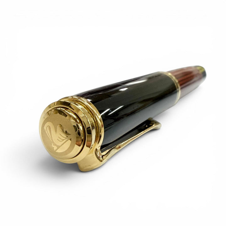 極美品▼PERIKAN ペリカン スーベレーン M800 ペン先18K Mニブ 万年筆 レッドストライプ ブラック ゴールド ドイツ製 メンズ