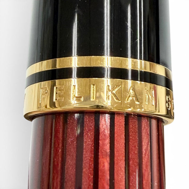 極美品▼PERIKAN ペリカン スーベレーン M800 ペン先18K Mニブ 万年筆 レッドストライプ ブラック ゴールド ドイツ製 メンズ