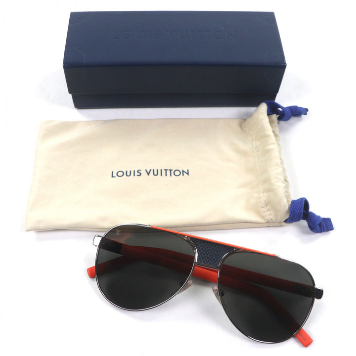 美品▼LOUIS VUITTON ルイヴィトン 2019年製 パシフィック パイロット サングラス シルバー オレンジ ダミエコバルト 58□14 145 メンズ