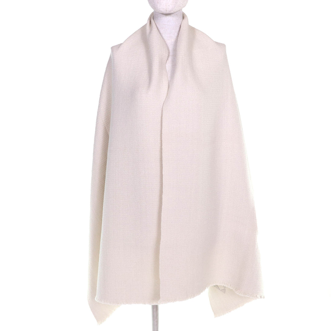 未使用品△HERMES エルメス H693187S カシミヤ100％ エクリュ Hロゴ レザーパッチ ミニフリンジ 大判 マフラー ストーン ショール 箱付き