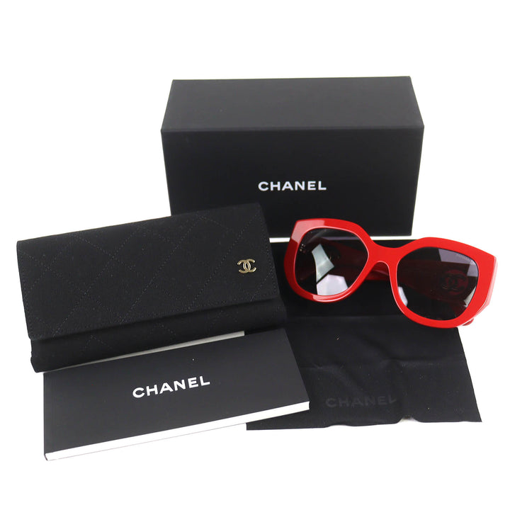 極美品△CHANEL シャネル 5550-A ココマーク バタフライ シェイプ サングラス レッド 55□20 140 デモレンズ 箱・ケース付き イタリア製