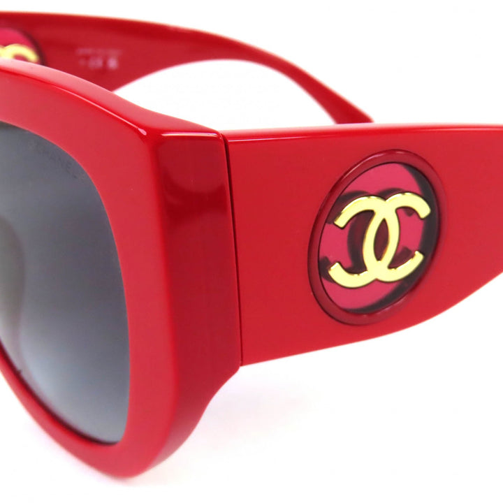 極美品△CHANEL シャネル 5550-A ココマーク バタフライ シェイプ サングラス レッド 55□20 140 デモレンズ 箱・ケース付き イタリア製