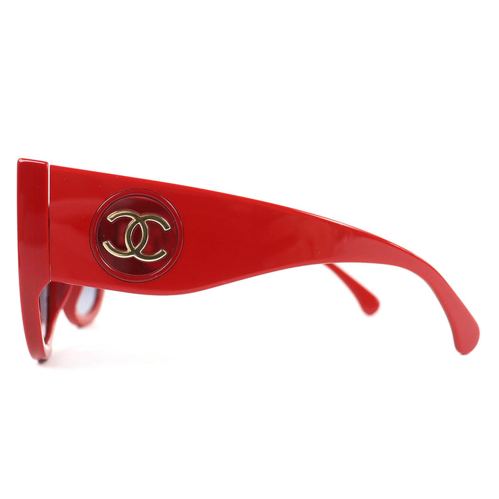 極美品△CHANEL シャネル 5550-A ココマーク バタフライ シェイプ サングラス レッド 55□20 140 デモレンズ 箱・ケース付き イタリア製