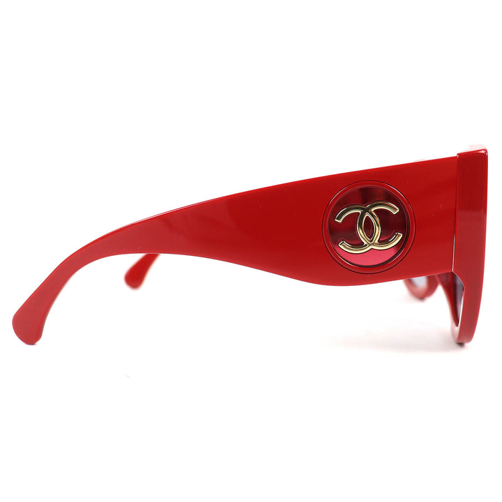 極美品△CHANEL シャネル 5550-A ココマーク バタフライ シェイプ サングラス レッド 55□20 140 デモレンズ 箱・ケース付き イタリア製