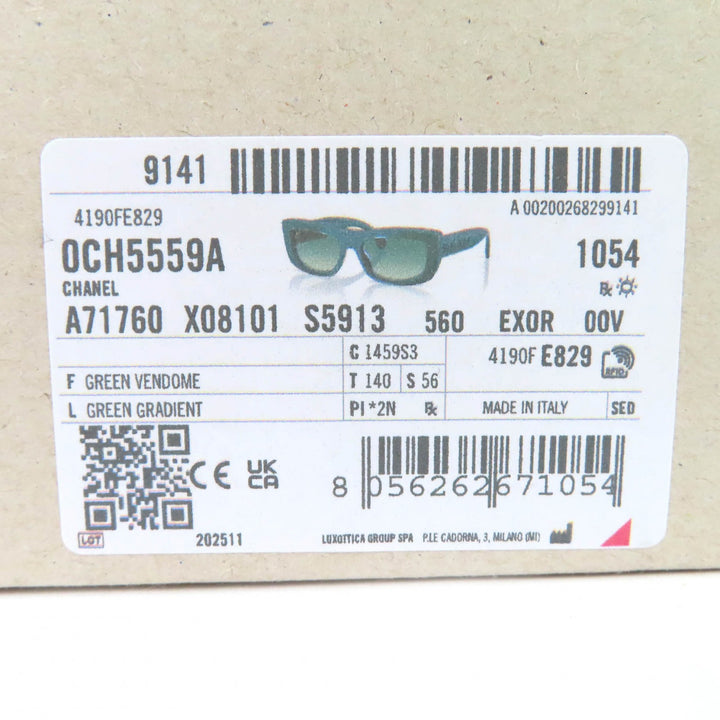極美品△CHANEL シャネル 5559-A レクタングル シェイプ サングラス アイウェア ロゴ グリーン 56□16 140 デモレンズ 定価116600円