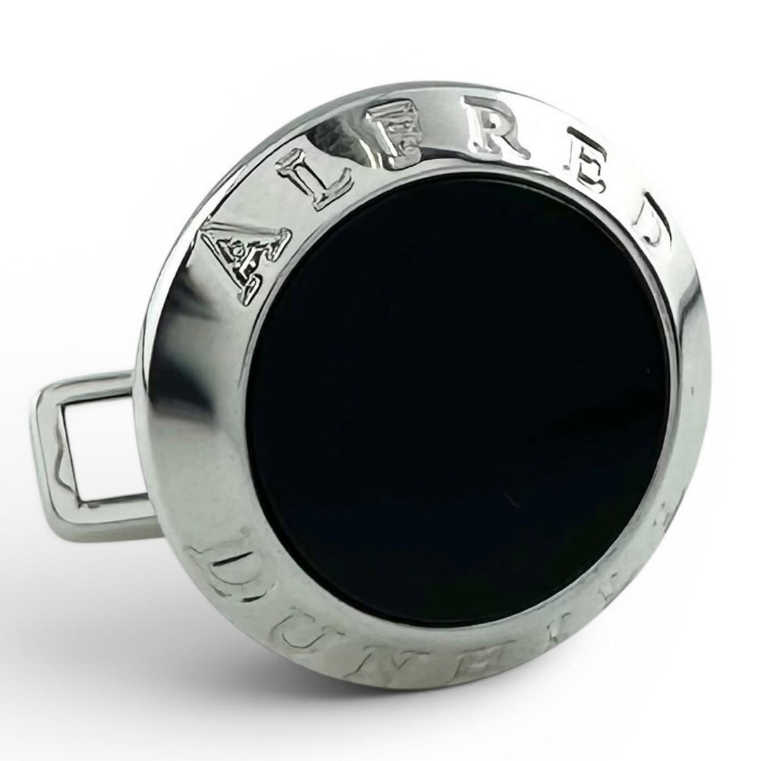 極美品▲Dunhill ダンヒル JSB8201H AG925 オニキス AD COIN ラウンド カフスボタン カフリンクス ブラック シルバー メンズ 箱付き