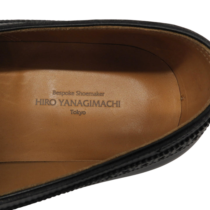 極美品▲HIRO YANAGIMACHI ヒロ ヤナギマチ キルトタッセル スクエアトゥ レザーローファー ブラック 約25cm相当 メンズ 保存袋付き