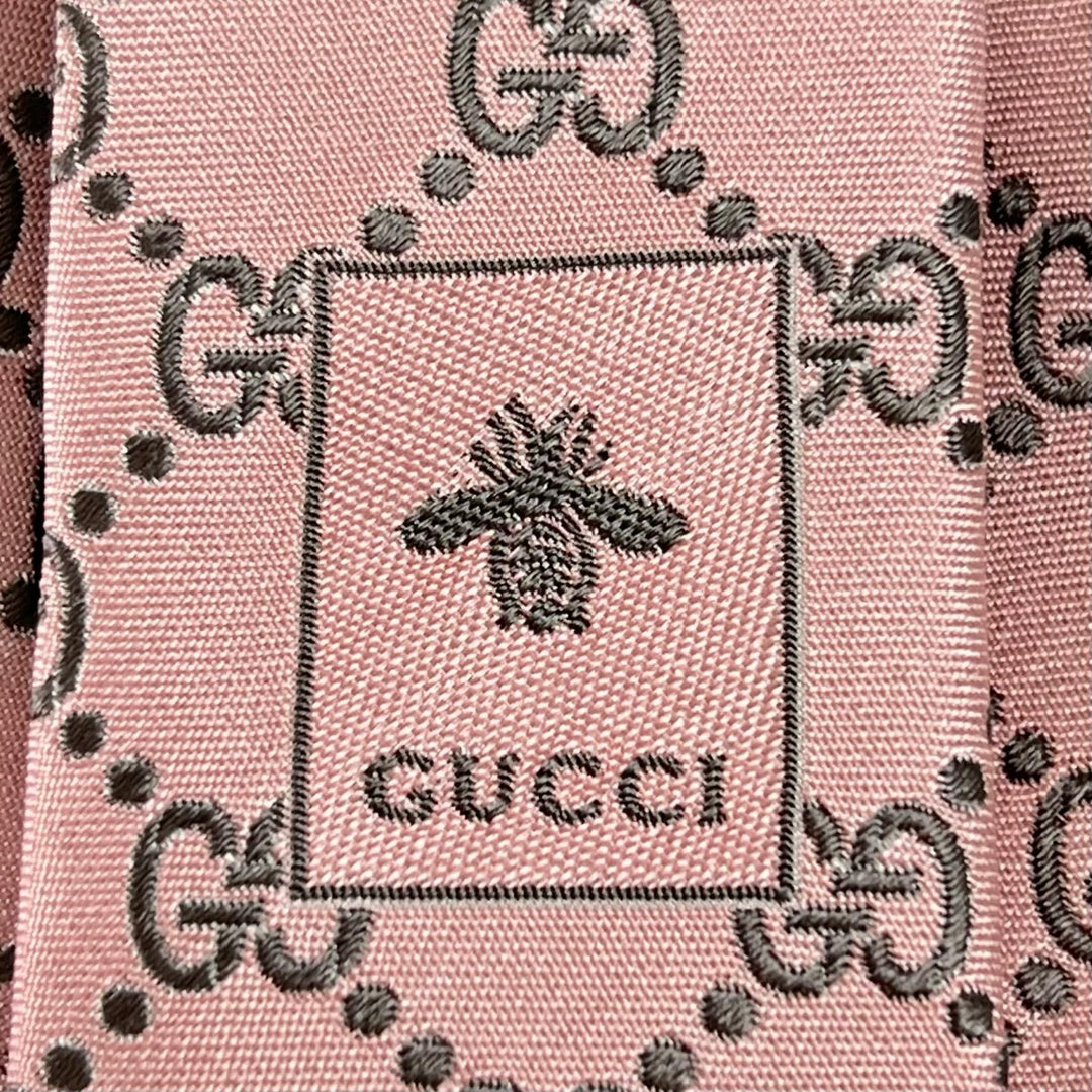 未使用品▲GUCCI グッチ 499695 シルク100％ GG柄 ネクタイ ピンク グレー 148×8cm イタリア製 正規品 メンズ
