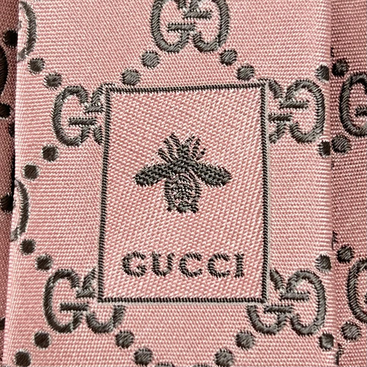 未使用品▲GUCCI グッチ 499695 シルク100％ GG柄 ネクタイ ピンク グレー 148×8cm イタリア製 正規品 メンズ