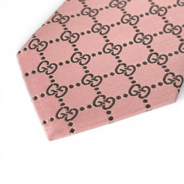 未使用品▲GUCCI グッチ 499695 シルク100％ GG柄 ネクタイ ピンク グレー 148×8cm イタリア製 正規品 メンズ