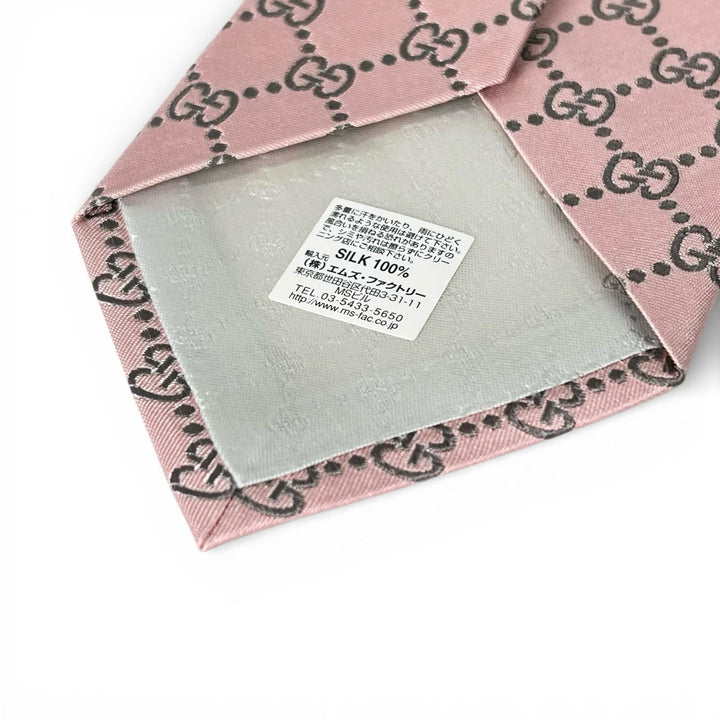 未使用品▲GUCCI グッチ 499695 シルク100％ GG柄 ネクタイ ピンク グレー 148×8cm イタリア製 正規品 メンズ