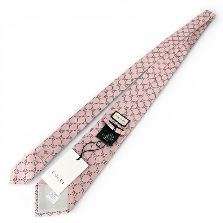 未使用品▲GUCCI グッチ 499695 シルク100％ GG柄 ネクタイ ピンク グレー 148×8cm イタリア製 正規品 メンズ