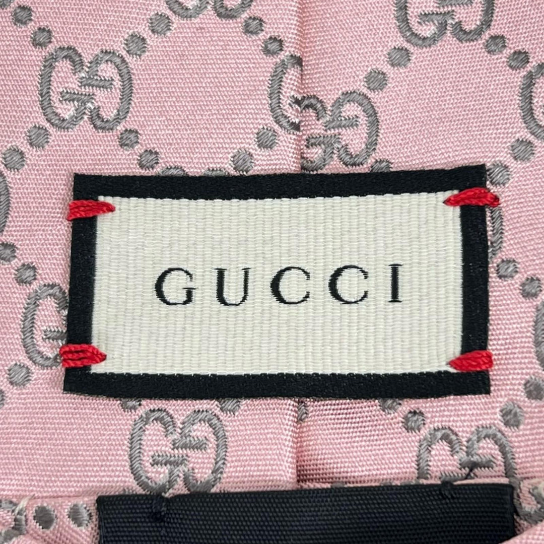未使用品▲GUCCI グッチ 499695 シルク100％ GG柄 ネクタイ ピンク グレー 148×8cm イタリア製 正規品 メンズ
