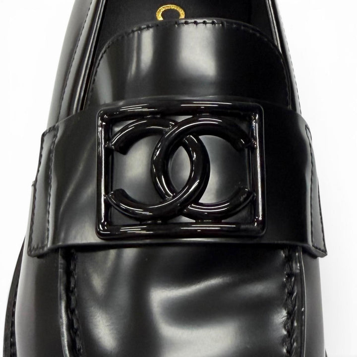 極美品★CHANEL シャネル G45156 ココマーク レザー ローファー シューズ ブラック 35.5 イタリア製 レディース