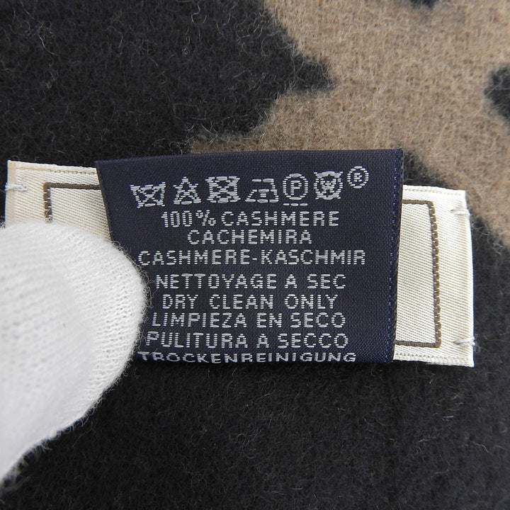 極美品▲HERMES エルメス クリッククラック カシミヤ100％ フリンジ付き マフラー ストール ブラウン ブラック イギリス製 レディース