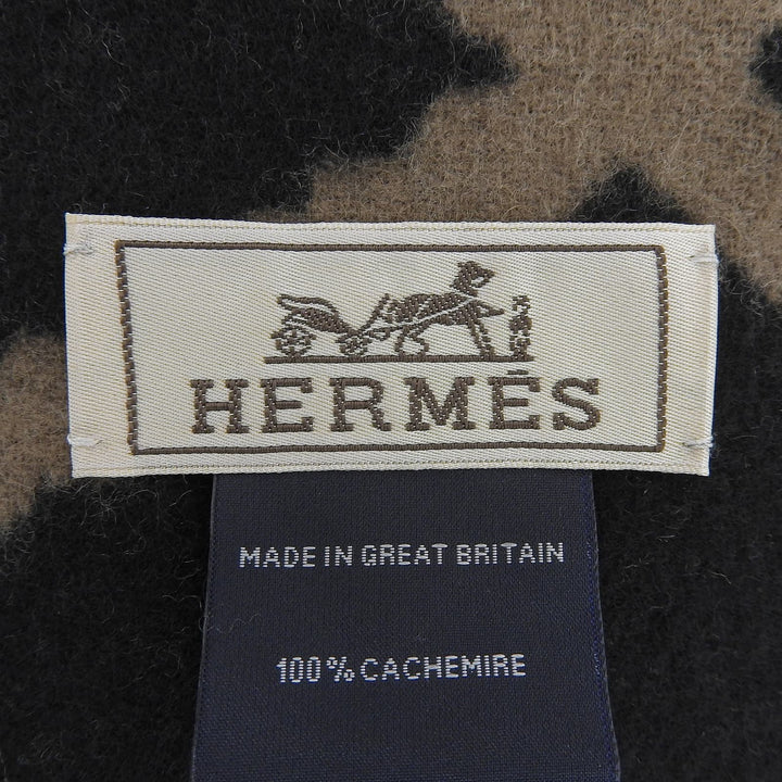 極美品▲HERMES エルメス クリッククラック カシミヤ100％ フリンジ付き マフラー ストール ブラウン ブラック イギリス製 レディース