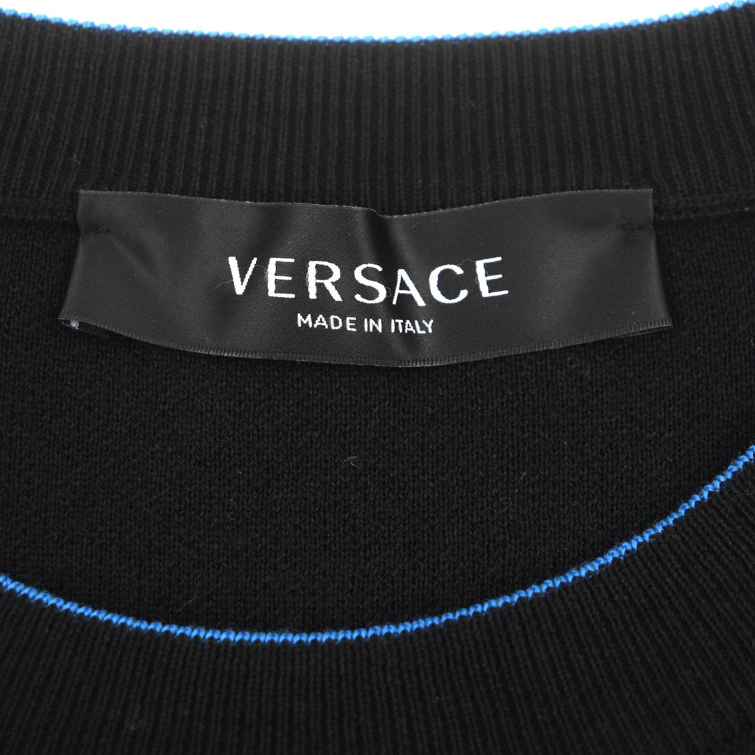 美品▼VERSACE ヴェルサーチ 2021年製 1003703 ウール ロゴ プルオーバー ニットセーター ブラック 48 正規品 メンズ