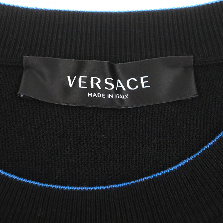 美品▼VERSACE ヴェルサーチ 2021年製 1003703 ウール ロゴ プルオーバー ニットセーター ブラック 48 正規品 メンズ