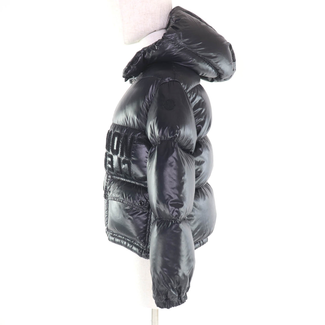 極美品★MONCLER モンクレール 2022年製 ABBAYE フロントロゴ フード付 ZIP UP ダウンジャケット 黒 12anni 152cm 国内正規品 大人女性可