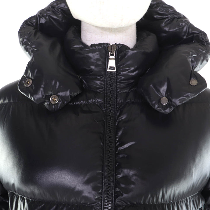極美品★MONCLER モンクレール 2022年製 ABBAYE フロントロゴ フード付 ZIP UP ダウンジャケット 黒 12anni 152cm 国内正規品 大人女性可