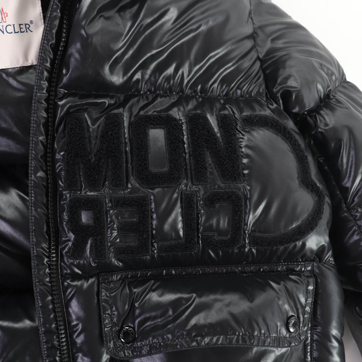 極美品★MONCLER モンクレール 2022年製 ABBAYE フロントロゴ フード付 ZIP UP ダウンジャケット 黒 12anni 152cm 国内正規品 大人女性可