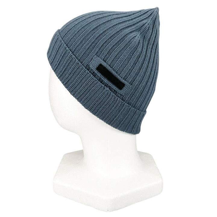 極美品▲PRADA プラダ UMD188 ウール100% ロゴタグ リブニット帽 ニットキャップ 帽子 ブルー M イタリア製 正規品 メンズ