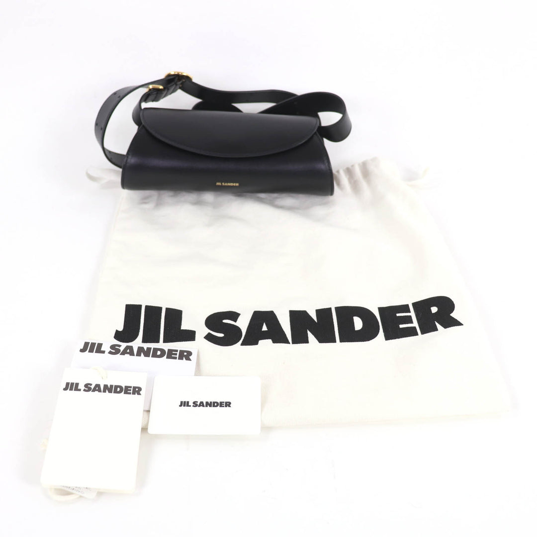 美品★JIL SANDER ジルサンダー J08WD0008 カンノーロ ミニ ショルダーバッグ レザー ロゴ入り ブラック 保存袋付 イタリア製 レディース