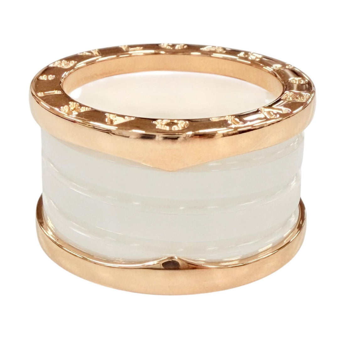 極美品◇BVLGARI ブルガリ RS00534 ビーゼロワン リング 750(PG) セラミック 指輪 ピンクゴールド ホワイト 50 (JP10号) 伊製 重量9.18g