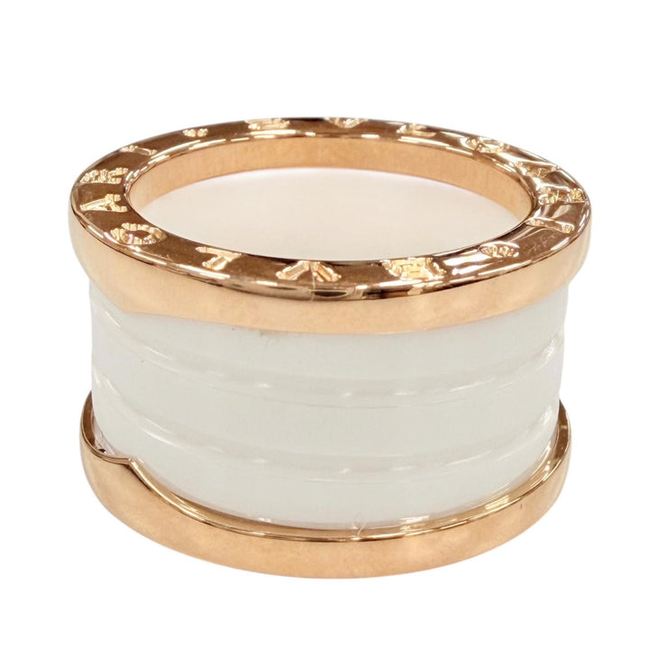 極美品◇BVLGARI ブルガリ RS00534 ビーゼロワン リング 750(PG) セラミック 指輪 ピンクゴールド ホワイト 50 (JP10号) 伊製 重量9.18g