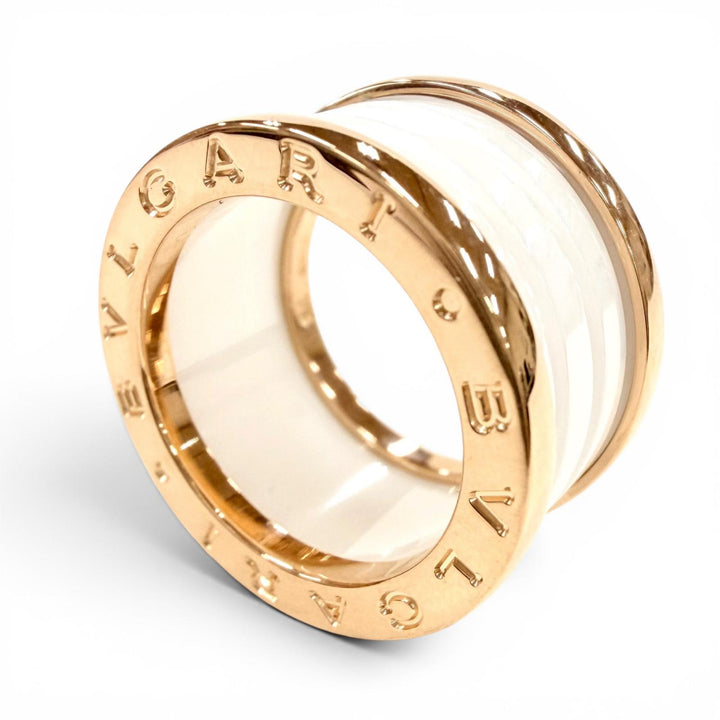 極美品◇BVLGARI ブルガリ CV32932 ビーゼロワン リング 750(PG) セラミック 指輪 ピンクゴールド ホワイト 49 (JP9号) 伊製 重量9.63g
