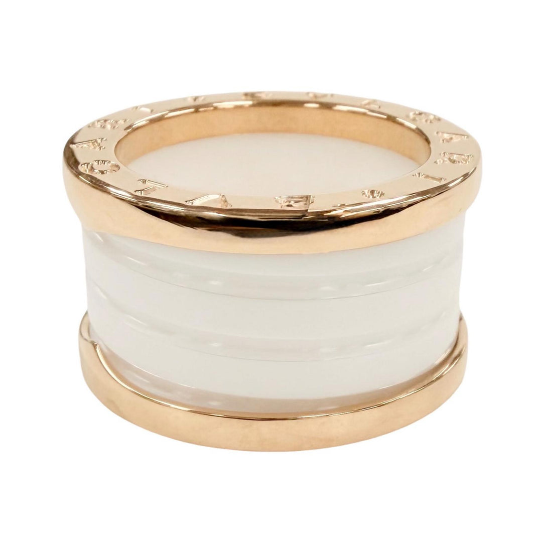 極美品◇BVLGARI ブルガリ CV32932 ビーゼロワン リング 750(PG) セラミック 指輪 ピンクゴールド ホワイト 49 (JP9号) 伊製 重量9.63g