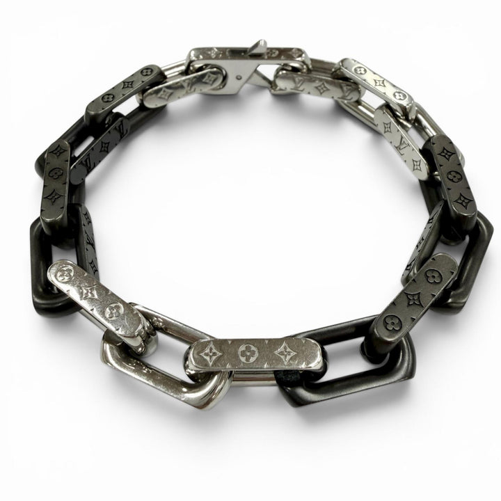美品◇LOUIS VUITTON ルイヴィトン M00687 ブレスレット モノグラムチェーン 手首周り19cm アクセサリー シルバー ブラック イタリア製
