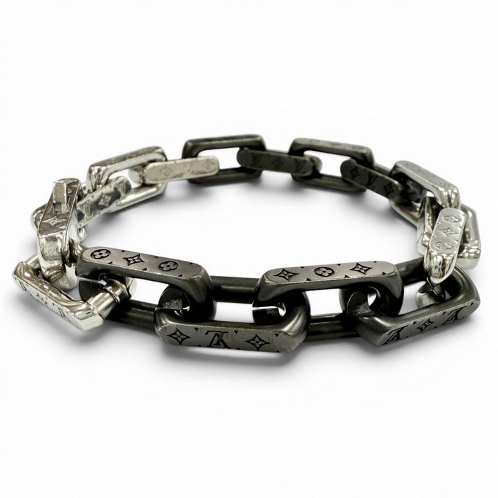 美品◇LOUIS VUITTON ルイヴィトン M00687 ブレスレット モノグラムチェーン 手首周り19cm アクセサリー シルバー ブラック イタリア製