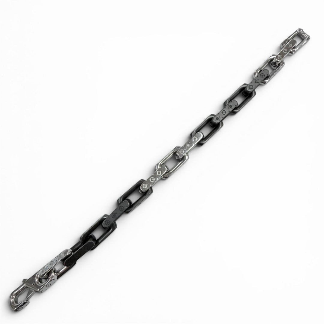 美品◇LOUIS VUITTON ルイヴィトン M00687 ブレスレット モノグラムチェーン 手首周り19cm アクセサリー シルバー ブラック イタリア製