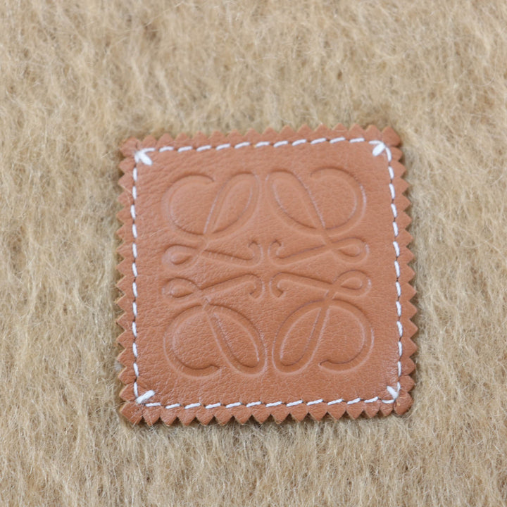 極美品★LOEWE ロエベ 28003861 モヘア ウール混 アナグラムレザーパッチ付き フリンジ マフラー ブラウン スペイン製 正規品 レディース