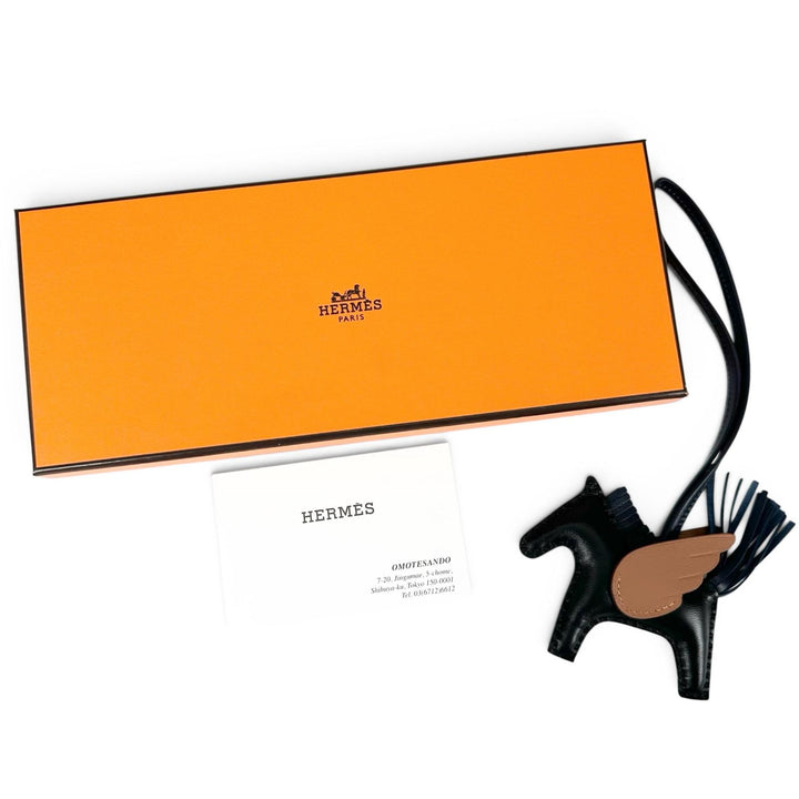極美品▲HERMES エルメス ロデオ ペガサスPM アニョーミロ スイフト ノワール ゴールド ブルーニュイ チャーム W刻印 フランス製 箱付き