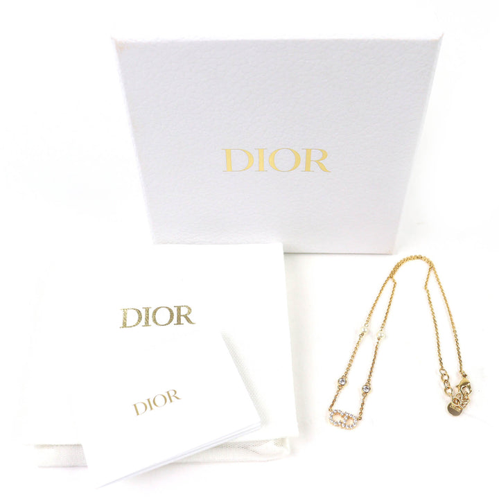 極美品△DIOR ディオール N3522WOMZI Clair D Lune クレール ディー リュヌ ー ラインストーン フェイクパール ネックレス 定価83000円