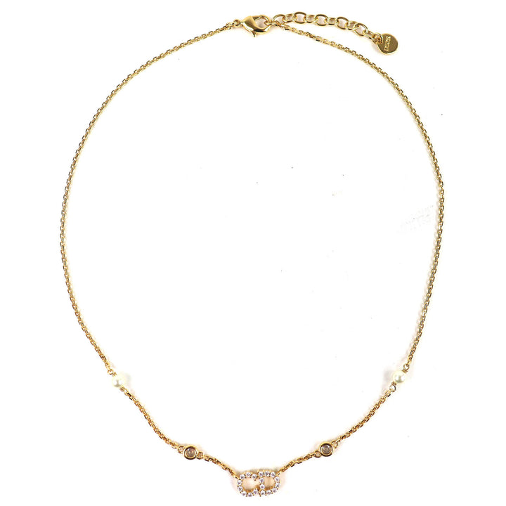 極美品△DIOR ディオール N3522WOMZI Clair D Lune クレール ディー リュヌ ー ラインストーン フェイクパール ネックレス 定価83000円