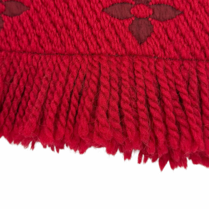 美品★LOUIS VUITTON ルイヴィトン 413287 エシャルプロゴマニア ウール シルク混 ルビー フリンジ付き マフラー イタリア製 レディース