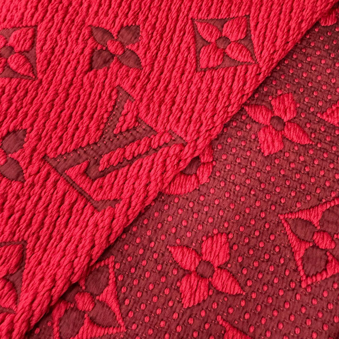 美品△LOUIS VUITTON ルイヴィトン 413287 エシャルプ ロゴマニア ウール シルク マフラー ルビー レッド イタリア製 レディース