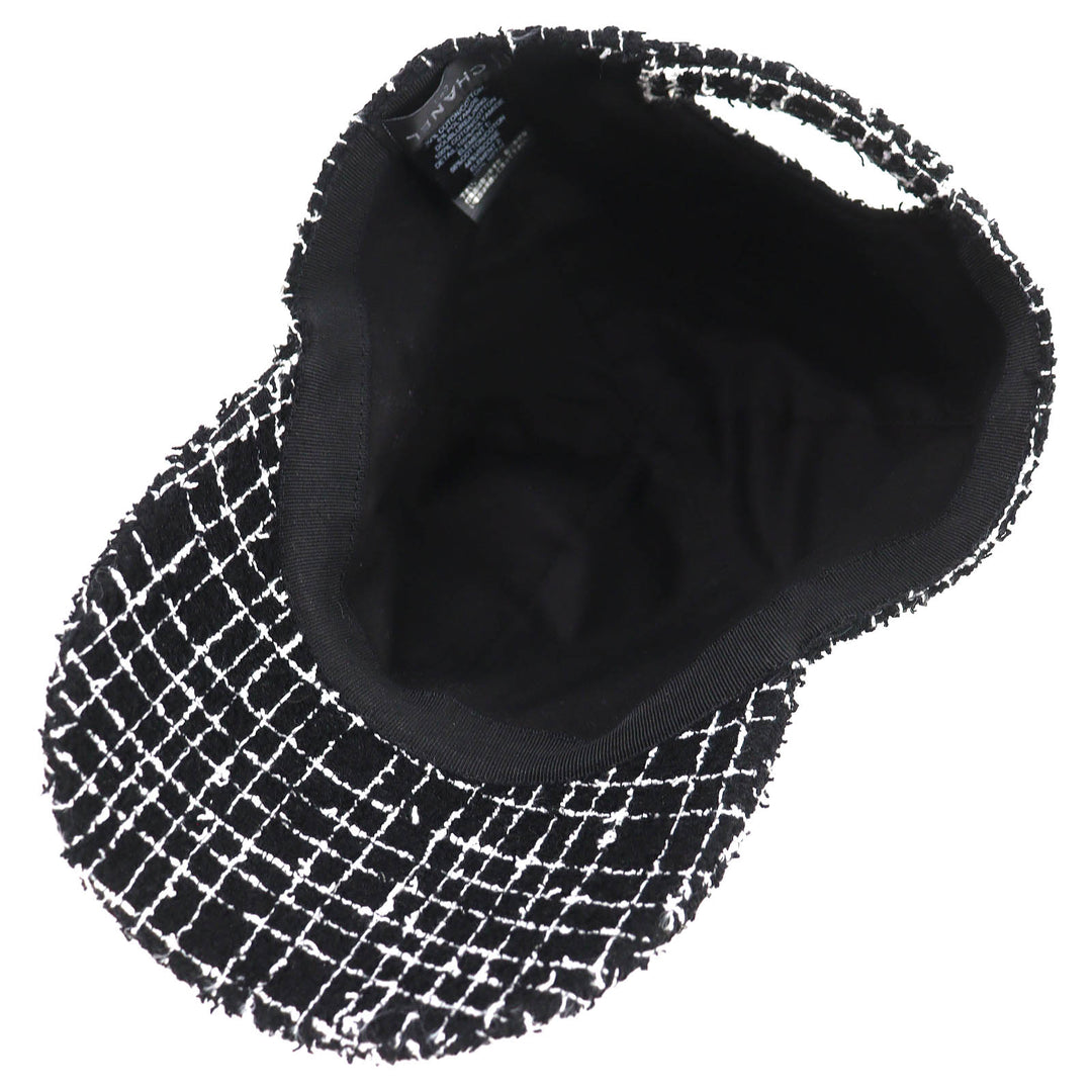 美品△CHANEL シャネル 23B ココマーク ツイード ベースボールキャップ 帽子 ブラック ホワイト ゴールド金具 伊製 正規品 レディース