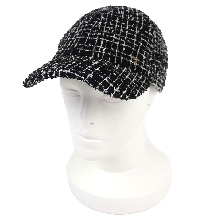 美品△CHANEL シャネル 23B ココマーク ツイード ベースボールキャップ 帽子 ブラック ホワイト ゴールド金具 伊製 正規品 レディース