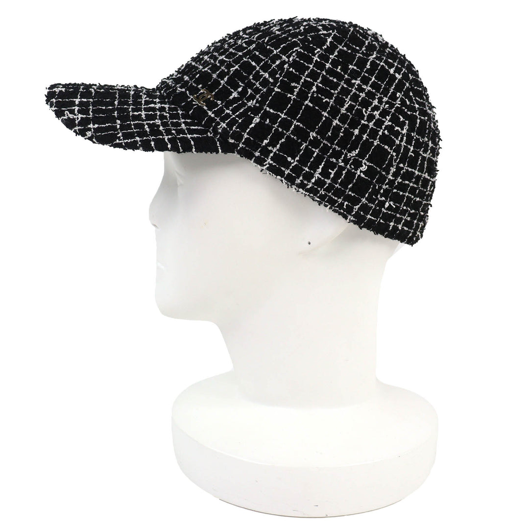 美品△CHANEL シャネル 23B ココマーク ツイード ベースボールキャップ 帽子 ブラック ホワイト ゴールド金具 伊製 正規品 レディース