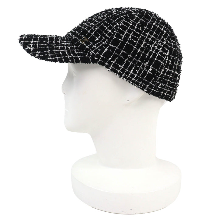 美品△CHANEL シャネル 23B ココマーク ツイード ベースボールキャップ 帽子 ブラック ホワイト ゴールド金具 伊製 正規品 レディース