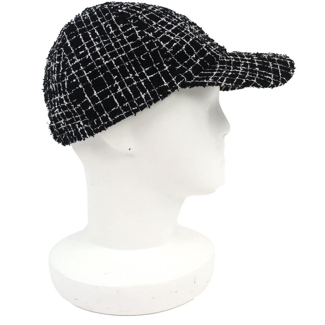 美品△CHANEL シャネル 23B ココマーク ツイード ベースボールキャップ 帽子 ブラック ホワイト ゴールド金具 伊製 正規品 レディース