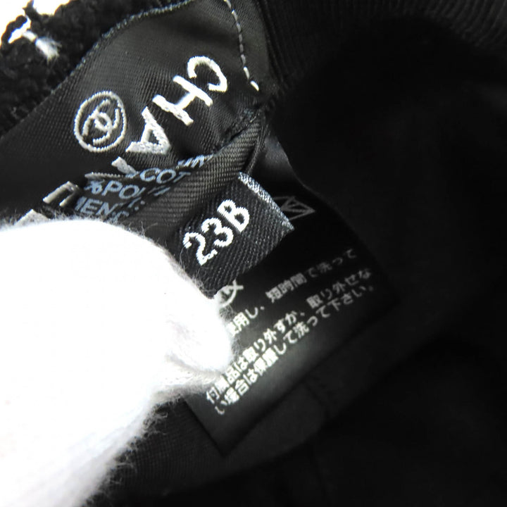 美品△CHANEL シャネル 23B ココマーク ツイード ベースボールキャップ 帽子 ブラック ホワイト ゴールド金具 伊製 正規品 レディース